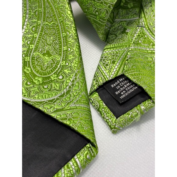 Stafford Performance Mens Silk Tie Green Paisley Woven Handmade Classic Necktie - Picture 5 of 7